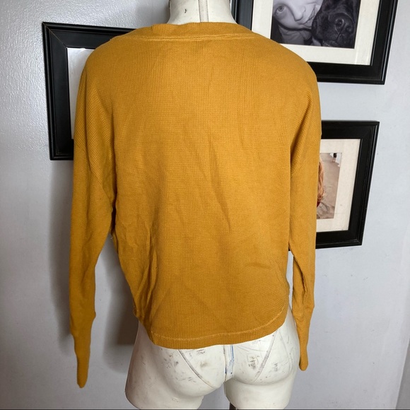 Anthro Akemi + Kin Waffle Knit Top Thermal Mustard Small - Picture 4 of 7